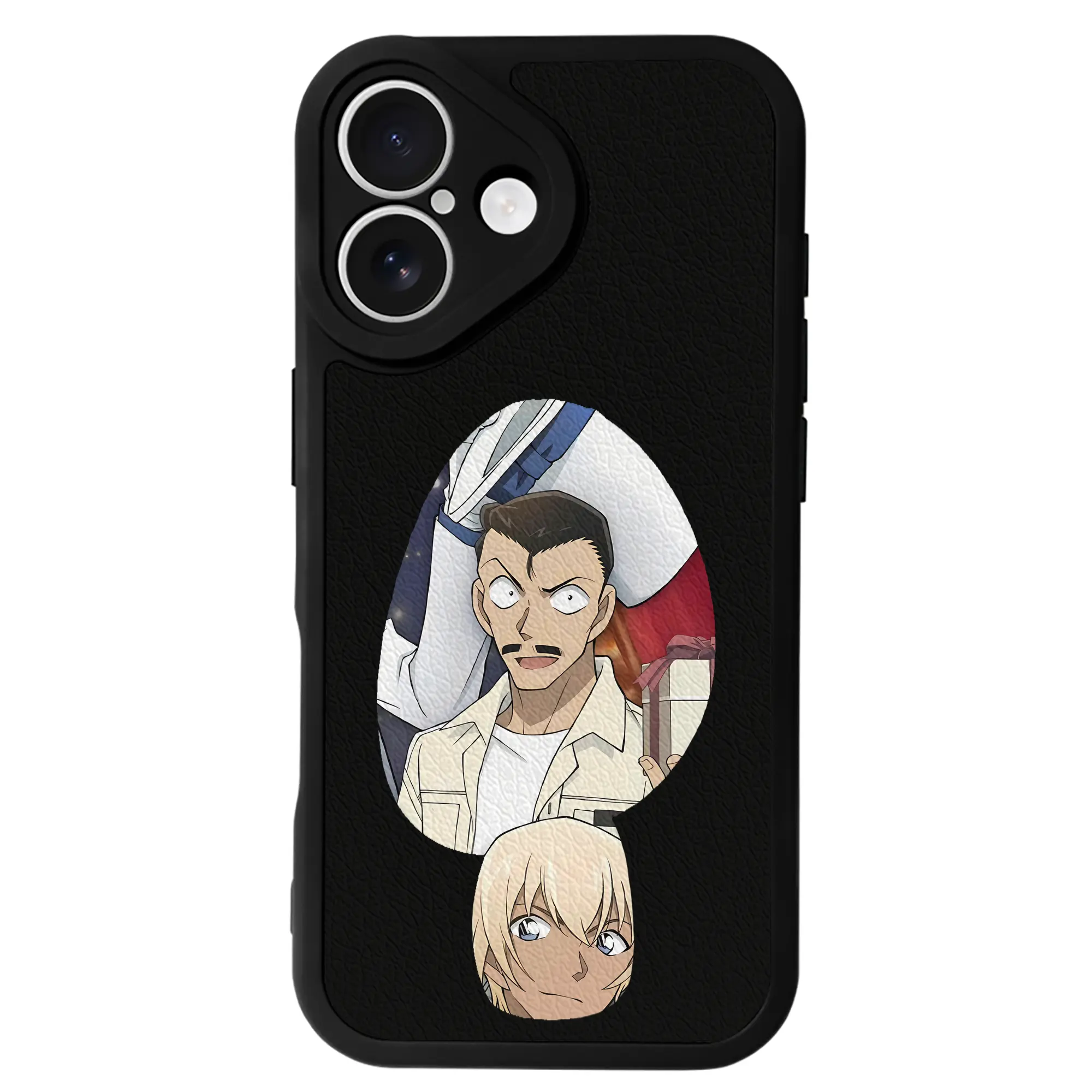 名探偵コナン グッズ 毛利 小五郎 - IPhone 16シリーズ対応 ・ シリコンスマホケース ・ レザー調 ・ 高精度フィット ・ 耐衝撃 ・ ワイヤレス充電対応 ・ 精密カット